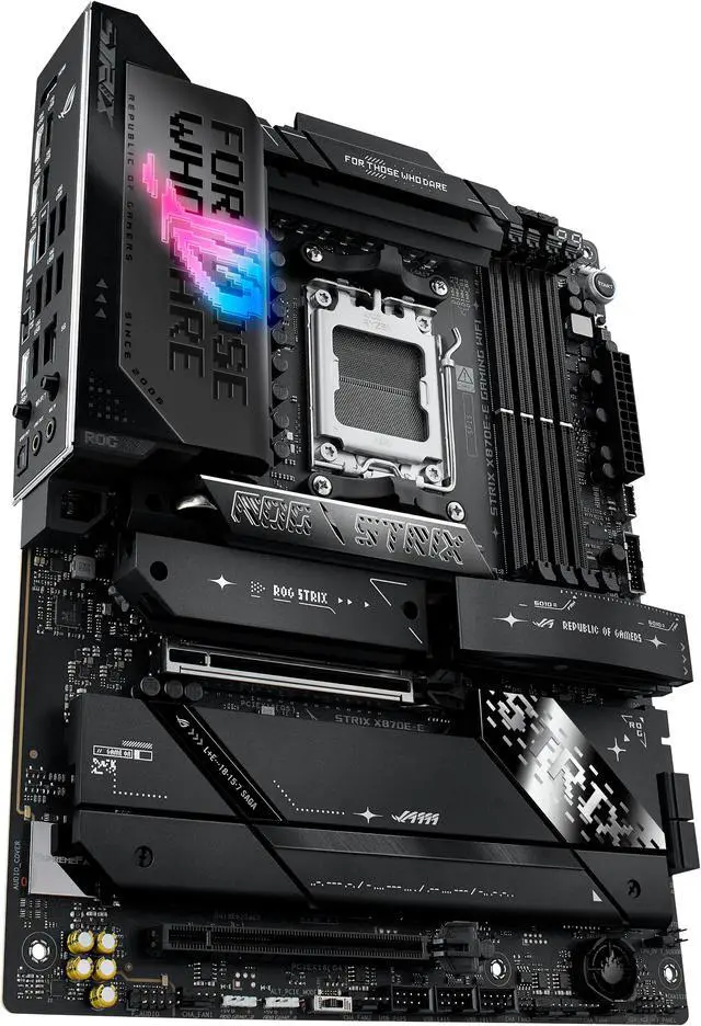 ASUS ROG STRIX X870E E GAMING WIFI AMD AM5 X870 ATX motherboard 18 2 2 power stages  Dynamic OC Switcher  Core Flex  DDR5 AEMP  WiFi 7  5x M 2  PCIe 5 0  Q Release Slim  USB4  AI OCing & Networking
