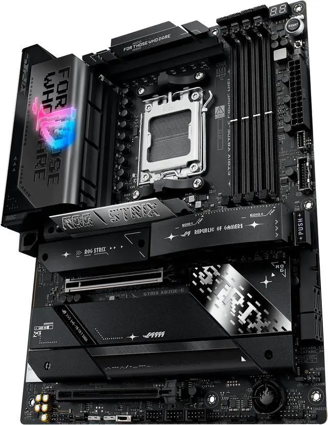 ASUS ROG STRIX X870E E GAMING WIFI AMD AM5 X870 ATX motherboard 18 2 2 power stages  Dynamic OC Switcher  Core Flex  DDR5 AEMP  WiFi 7  5x M 2  PCIe 5 0  Q Release Slim  USB4  AI OCing & Networking
