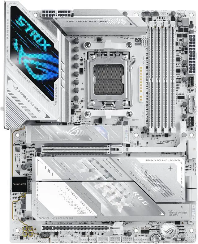 ASUS ROG STRIX X870E A GAMING WIFI7 NEO  AMD ATX motherboard  16 2 2 power stages  DDR5 slots  four M 2 slots  PCIe 5 0 with full support for next gen GPUs  WiFi 7  Dual USB4