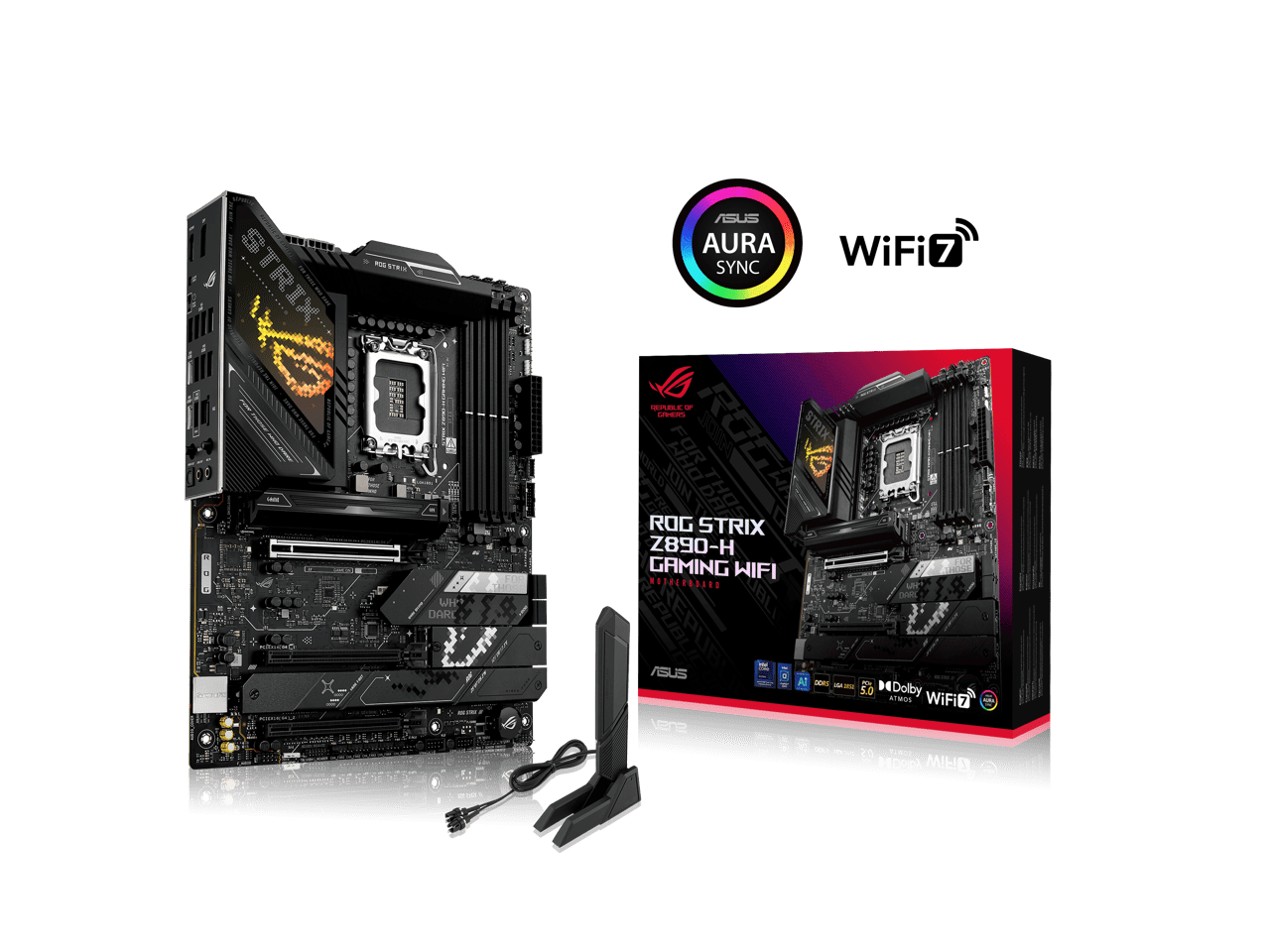 ASUS ROG STRIX Z890 H GAMING WIFI Z890 LGA 1851 ATX motherboard  Intel Core Ultra Series 2 Ready  Advanced AI PC ready  16 2 1 2 stages  DDR5  5Gb LAN  WiFi 7  4x M 2  PCIe 5 0  USB Type C  AI OC