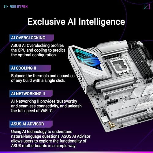 ASUS ROG STRIX Z890 A GAMING WIFI Z890 LGA 1851 ATX motherboard  Intel  Core  Ultra Series 2 Ready  Advanced AI PC ready  16 2 1 2 stages  DDR5  WiFi 7  2 5G  5x M 2  Thunderbolt  4  USB Type C  AI OC