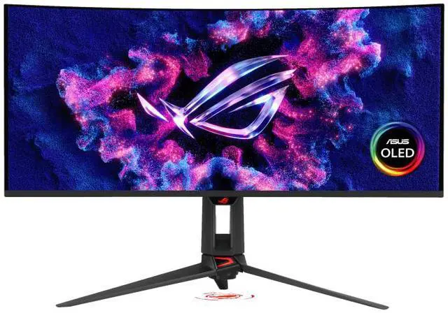 ASUS ROG SWIFT 34 inch QHD 2K 1440P 360Hz AMD FreeSync Premium Pro & G SYNC Compatible 0 03ms HDR500 AUTO KVM TANDEM ROG BLACK SHIELD USB C OLED Curved Gaming Computer Monitor with  Height Adjustable  Swivel & Tilt Stand PG34WCDN