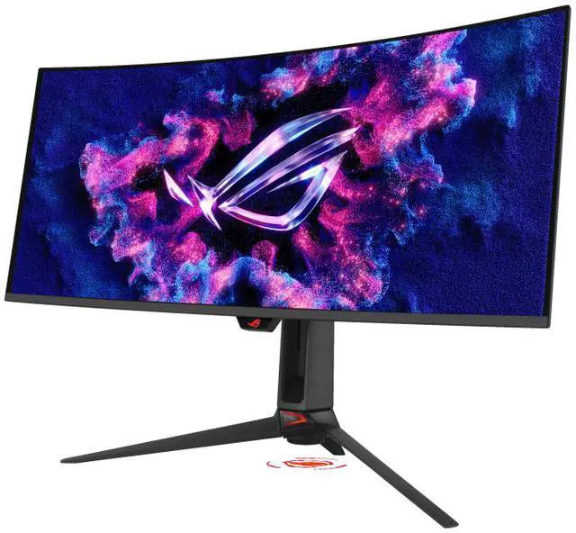 ASUS ROG SWIFT 34 inch QHD 2K 1440P 360Hz AMD FreeSync Premium Pro & G SYNC Compatible 0 03ms HDR500 AUTO KVM TANDEM ROG BLACK SHIELD USB C OLED Curved Gaming Computer Monitor with  Height Adjustable  Swivel & Tilt Stand PG34WCDN