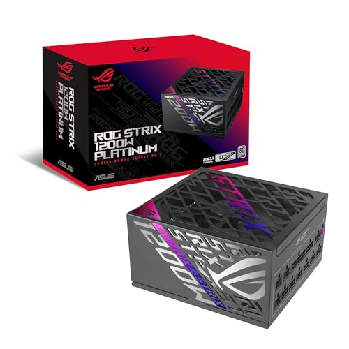 ASUS ROG Strix 1200W Platinum Fuente de alimentación totalmente modular, certificado 80 Plus Platinum, ATX 3.1, GaN MOSFET, primer estabilizador de voltaje inteligente GPU, 10 años de garantía)