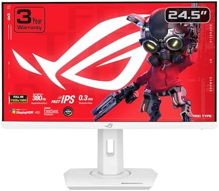 ASUS ROG Strix 25   24 5 inch viewable  1080P HDR Gaming Monitor  XG259QNG W    White  Full HD  380Hz  0 3ms  Fast IPS  Low Motion Blur Sync  FreeSync Premium  DisplayWidget  Ergonomic  3 yr Warranty