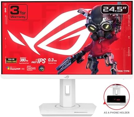 ASUS ROG Strix 25   24 5 inch viewable  1080P HDR Gaming Monitor  XG259QNG W    White  Full HD  380Hz  0 3ms  Fast IPS  Low Motion Blur Sync  FreeSync Premium  DisplayWidget  Ergonomic  3 yr Warranty