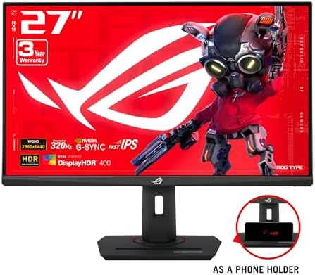 ASUS ROG Strix 27  1440P USB C HDR Gaming Monitor  XG27ACMS    QHD  2560 x 1440   320Hz  0 3ms  Fast IPS  Extreme Low Motion Blur Sync  G SYNC Compatible  DisplayWidget  Tripod Socket  3 yr Warranty