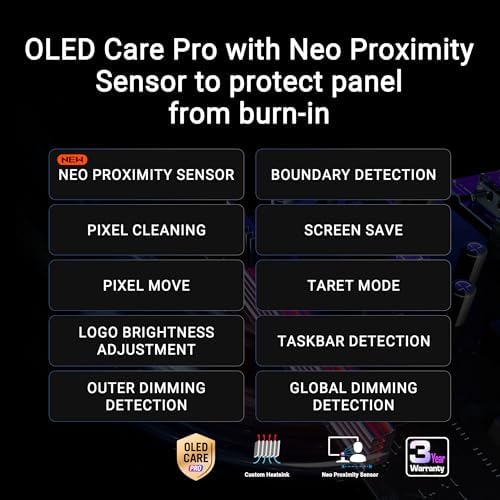 ASUS ROG Strix 27  4K QD OLED Gaming Monitor  XG27UCDMG    240Hz  0 03ms  Anti Flicker 2 0  Custom Heatsink  Care Pro  Neo Proximity Sensor  99  DCI P3  True 10 bit Color  3 yr Warranty