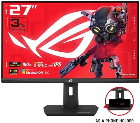 ASUS ROG Strix 27  QHD  2560x1440  HDR400 USB C Gaming Monitor  XG27ACS   180Hz 1ms  Fast IPS  133  sRGB  Extreme Low Motion Blur Sync  G Sync Compatible  DisplayWidget  Tripod Socket  3 Year Warranty