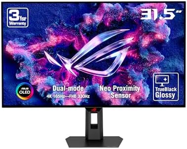 ASUS ROG Strix 32  4K OLED Gaming Monitor  XG32UCWG    TrueBlack Glossy OLED  Dual Mode  4K 165Hz  FHD 330Hz   0 03ms  G SYNC Compatible  Neo Proximity Sensor  USB C  HDMI 2 1  3 yr Warranty