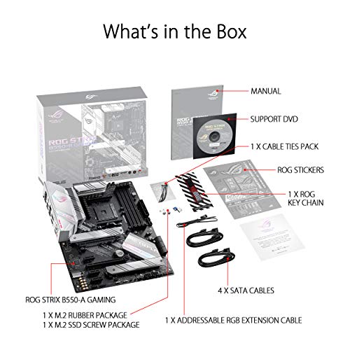 ASUS ROG Strix B550 A Gaming Desktop Motherboard   AMD B550 Chipset   Socket AM4   ATX   128 GB DDR4 SDRAM Maximum RAM   DIMM  UDIMM   4 x Memory Slots   HDMI   DisplayPort   6 x SATA Interfaces