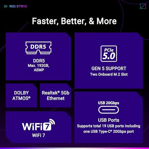 ASUS ROG Strix B650 A Gaming WiFi 6E AM5  LGA1718  Ryzen 7000 Motherboard 12 2 Power Stages DDR5 3xM 2 Slots PCIe  4 0  2 5G LAN WiFi 6E USB 3 2 Gen 2x2 Type C  Port