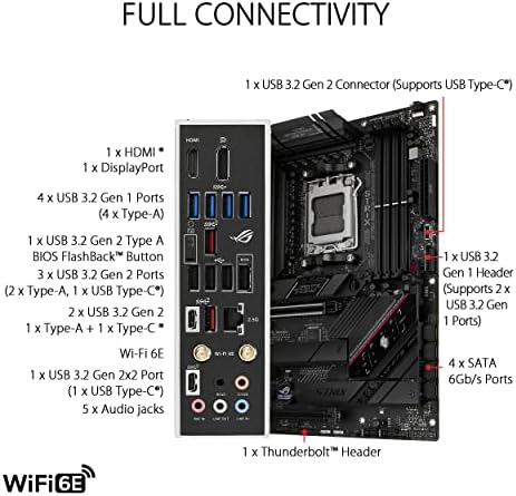 ASUS ROG Strix B650 A Gaming WiFi 6E AM5  LGA1718  Ryzen 7000 Motherboard 12 2 Power Stages DDR5 3xM 2 Slots PCIe  4 0  2 5G LAN WiFi 6E USB 3 2 Gen 2x2 Type C  Port