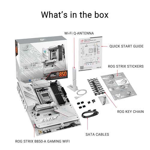 ASUS ROG Strix B850 A Gaming WiFi AMD AM5 B850 ATX Motherboard 14 2 2 Power Stages  DDR5 AEMP  2 5G LAN  WiFi 7 with Q Antenna  4X M 2  PCIe  5 0  USB 20Gbps Type C  AI Networking II  ASUS AI Advisor