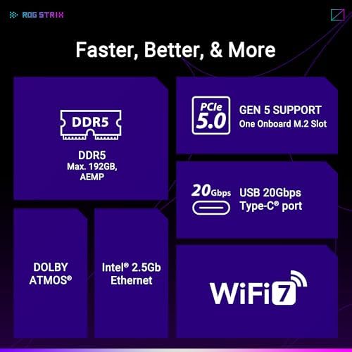 ASUS ROG Strix B850 A Gaming WiFi AMD AM5 B850 ATX Motherboard 14 2 2 Power Stages  DDR5 AEMP  2 5G LAN  WiFi 7 with Q Antenna  4X M 2  PCIe  5 0  USB 20Gbps Type C  AI Networking II  ASUS AI Advisor