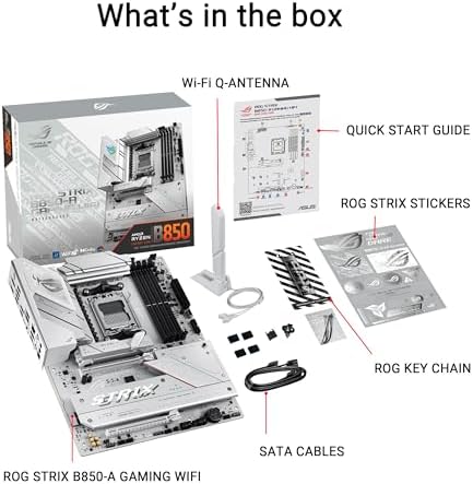 ASUS ROG Strix B850 A Gaming WiFi AMD AM5 B850 ATX Motherboard 14 2 2 Power Stages  DDR5 AEMP  2 5G LAN  WiFi 7 with Q Antenna  4X M 2  PCIe  5 0  USB 20Gbps Type C  AI Networking II  ASUS AI Advisor