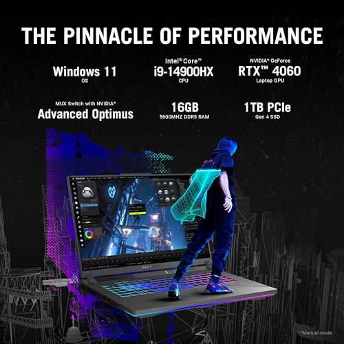 ASUS Portátil para juegos ROG Strix G16, pantalla Nebula de 16" 16:10 QHD 240Hz, GeForce RTX 4060, Intel® Core™ i9-14900HX, 16GB DDR5-5600, SSD PCIe de 1 TB, Wi-Fi 6E, Windows 11, G614JVR-ES94