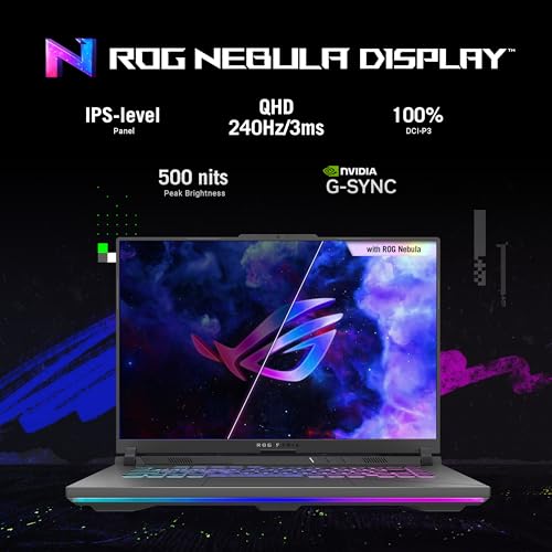 ASUS Portátil para juegos ROG Strix G16, pantalla Nebula de 16" 16:10 QHD 240Hz, GeForce RTX 4060, Intel® Core™ i9-14900HX, 16GB DDR5-5600, SSD PCIe de 1 TB, Wi-Fi 6E, Windows 11, G614JVR-ES94