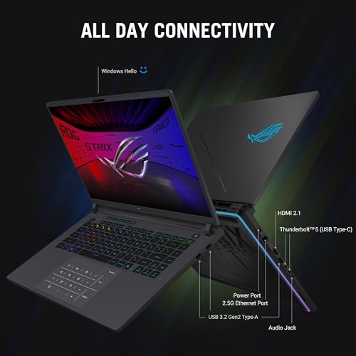 ASUS Portátil para juegos ROG Strix G16 (2025), pantalla ROG Nebula de 16 pulgadas 16:10 2.5K 240Hz/3ms, NVIDIA® GeForce RTX™ 5070 Ti GPU, procesador Intel® Core™ Ultra 9 275HX, memoria DDR5 de 32 GB