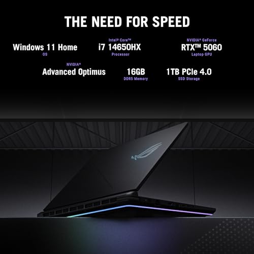 ASUS Portátil para juegos ROG Strix G16 (2025), pantalla FHD+ 16:10 165Hz/3ms, GPU NVIDIA® GeForce RTX™ 5060, procesador Intel® Core™ i7 14650HX, DDR5 de 16 GB, SSD de 1 TB Gen 4, Wi-Fi 7, Windows 11