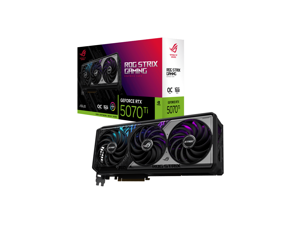 ASUS ROG Strix GeForce RTX 5070 Ti OC Edición 16GB 256 Bits GDDR7 PCI Express 5.0 DLSS 4.0 Tarjeta Gráfica ROG-STRIX-RTX5070TI-O16G-GAMING