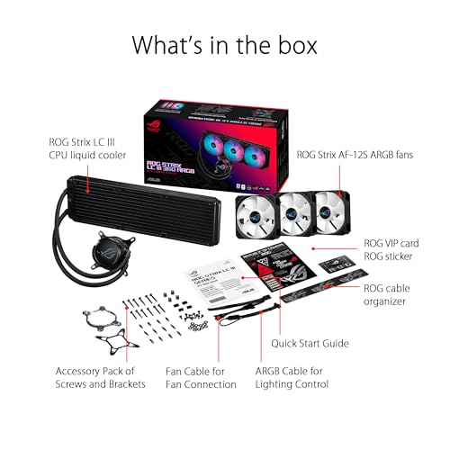 ASUS ROG Strix LC III 360 ARGB All in one CPU Liquid Cooler with 360  rotatable Water Block  Asetek s New Gen7 v2 Pump  Premium ROG ARGB Fans  and 10  Custom Aura Lighting Effects