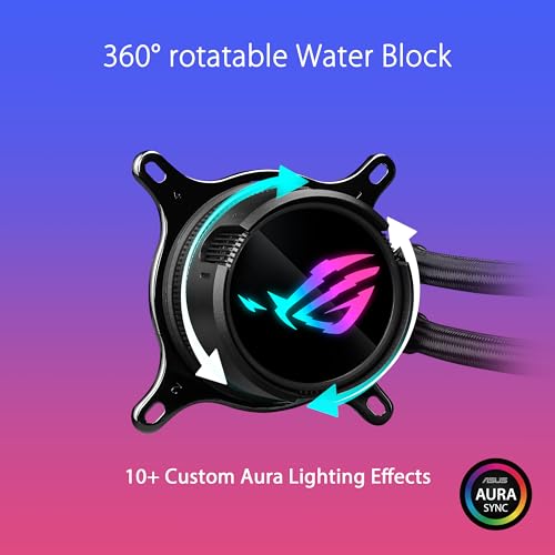 ASUS ROG Strix LC III 360 ARGB All in one CPU Liquid Cooler with 360  rotatable Water Block  Asetek s New Gen7 v2 Pump  Premium ROG ARGB Fans  and 10  Custom Aura Lighting Effects
