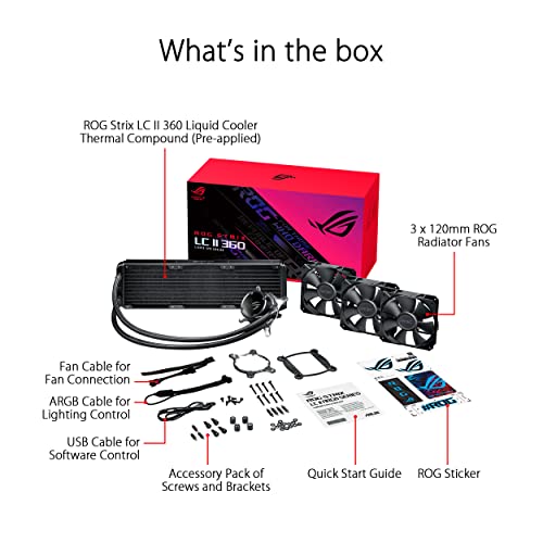 ASUS ROG Strix LC III 360 ARGB All in one CPU Liquid Cooler with 360  rotatable Water Block  Asetek s New Gen7 v2 Pump  Premium ROG ARGB Fans  and 10  Custom Aura Lighting Effects