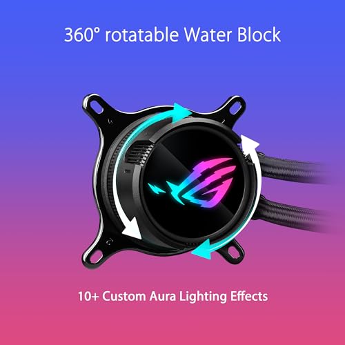 ASUS ROG Strix LC III 360 ARGB All in one CPU Liquid Cooler with 360  rotatable Water Block  Asetek s New Gen7 v2 Pump  Premium ROG ARGB Fans  and 10  Custom Aura Lighting Effects