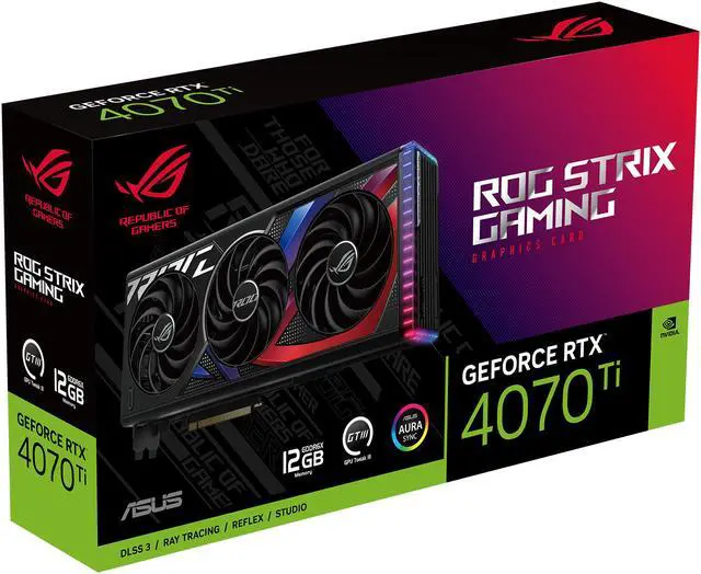 ASUS ROG Strix NVIDIA GeForce RTX 4070 Ti Gaming Graphics Card  PCIe 4 0  12GB GDDR6X  HDMI 2 1a  DisplayPort 1 4a  ROG STRIX RTX4070TI 12G GAMING
