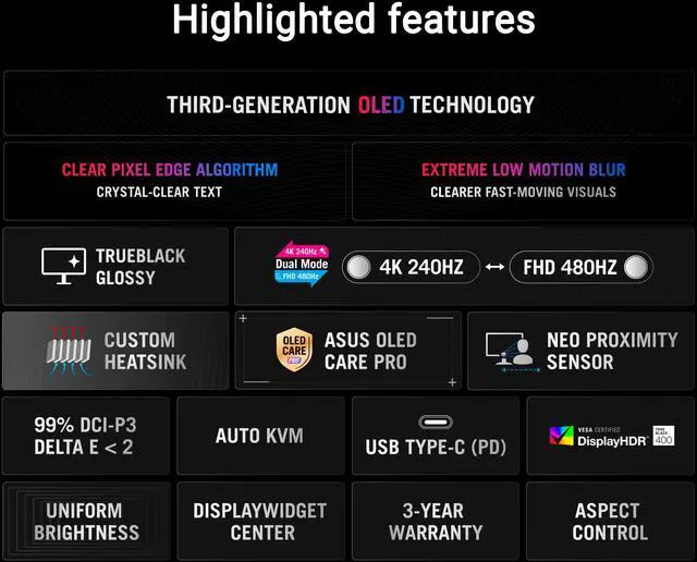 ASUS ROG Strix OLED XG32UCWMG Gaming Monitor 32" 4K 3840 x 2160  240 Hz OLED 0 03ms GTG  FreeSync Premium Pro & G Sync Compatible DCI P3 99 