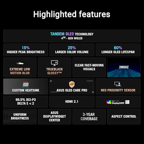 ASUS ROG Strix OLED 27  1440P Gaming Monitor  XG27AQWMG    QHD  TrueBlack Glossy Tandem OLED  280Hz  0 03ms  Neo Proximity Sensor  DisplayHDR True Black 500  99  DCI P3  DisplayWidget  3yr Warranty