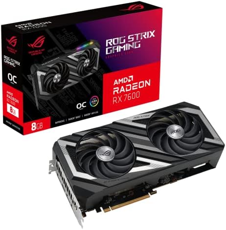 ASUS ROG Strix Radeon  RX 7600 OC Edition 8GB GDDR6 Graphics Card  PCIe 4 0  8GB GDDR6  HDMI 2 1  DisplayPort 1 4a  Axial tech Fans  Dual BIOS  GPU Tweak III 