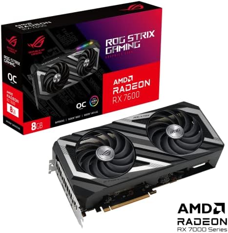 ASUS ROG Strix Radeon  RX 7600 OC Edition 8GB GDDR6 Graphics Card  PCIe 4 0  8GB GDDR6  HDMI 2 1  DisplayPort 1 4a  Axial tech Fans  Dual BIOS  GPU Tweak III 