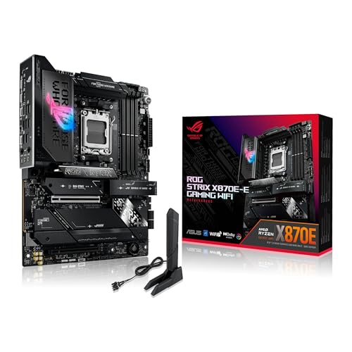 ASUS ROG Strix X870E-E Gaming WiFi AMD AM5 X870 ATX Placa base 18+2+2 etapas de potencia, conmutador OC dinámico, Core Flex, DDR5 AEMP, WiFi 7, 5X M.2, PCIe® 5.0, Q-Release Slim, USB4®, IA OCing y