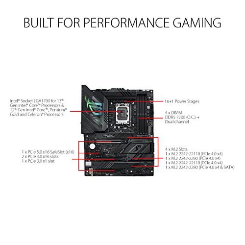 ASUS ROG Strix Z790 F Gaming WiFi 6E LGA 1700 Intel 14th&13th &12th Gen  ATX gaming motherboard 16   1 power stages DDR5 four M 2 slots  PCIe 5 0 WiFi 6E USB 3 2 Gen 2x2 Type C with PD 3 0 up to 30W 