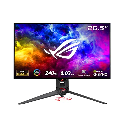 ASUS ROG Swift Monitor OLED DSC de 27 pulgadas y 1440P (PG27AQDM) - QHD (2560 x 1440), 240Hz, 0.03 ms, compatible con G-SYNC, revestimiento de microtextura antirreflejo, 99% DCI-P3, True 10-bit,