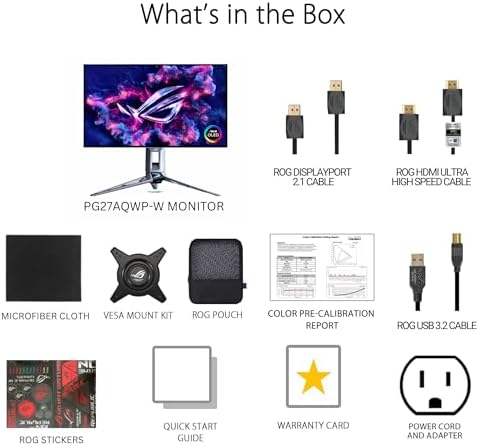 ASUS ROG Swift 27 OLED Gaming Monitor  PG27AQWP W    TrueBlack Glossy Tandem OLED  Dual Mode  QHD 540Hz  HD 720Hz   0 02ms  G SYNC Compatible  Neo Proximity Sensor  DP 2 1  3 yr Warranty