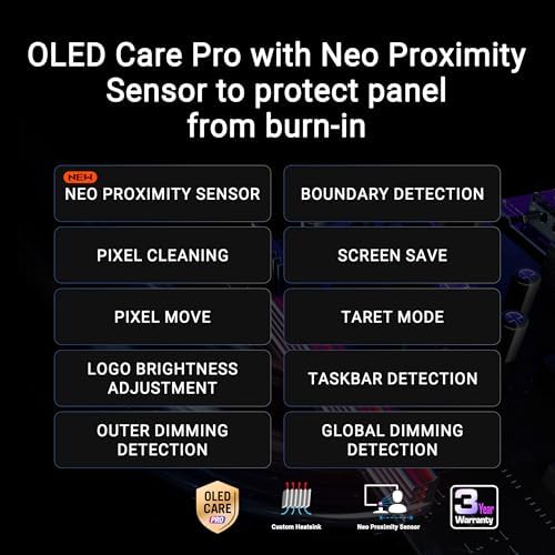 ASUS ROG Swift 27  4K QD OLED Gaming Monitor  PG27UCDM    240Hz  0 03ms  Custom Heatsink  Neo Proximity Sensor  G SYNC Compatible  99  DCI P3  True 10 bit color  DisplayPort 2 1a UHBR20  3 yr warranty