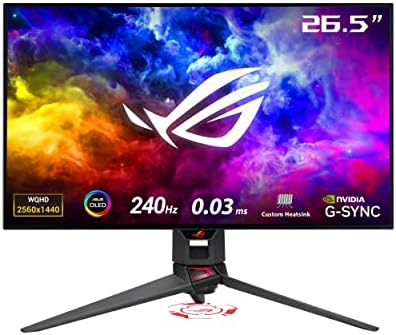 ASUS ROG Swift 27  4K QD OLED Gaming Monitor  PG27UCDM    240Hz  0 03ms  Custom Heatsink  Neo Proximity Sensor  G SYNC Compatible  99  DCI P3  True 10 bit color  DisplayPort 2 1a UHBR20  3 yr warranty