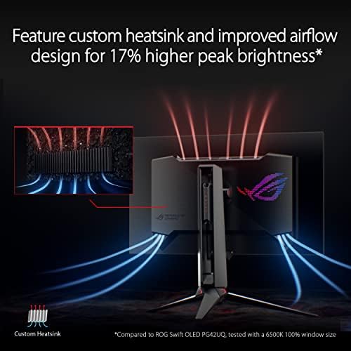 ASUS ROG Swift 27  4K QD OLED Gaming Monitor  PG27UCDM    240Hz  0 03ms  Custom Heatsink  Neo Proximity Sensor  G SYNC Compatible  99  DCI P3  True 10 bit color  DisplayPort 2 1a UHBR20  3 yr warranty