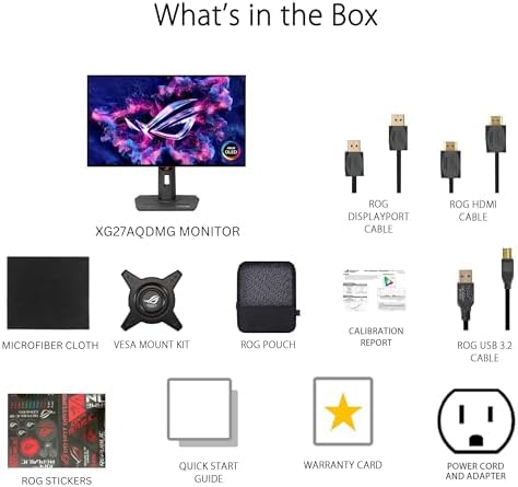 ASUS ROG Swift 27  4K QD OLED Gaming Monitor  PG27UCDM    240Hz  0 03ms  Custom Heatsink  Neo Proximity Sensor  G SYNC Compatible  99  DCI P3  True 10 bit color  DisplayPort 2 1a UHBR20  3 yr warranty
