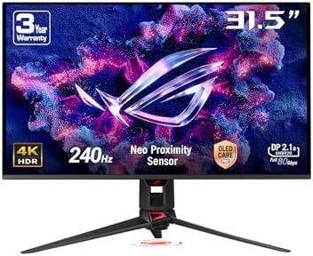 ASUS ROG Swift 27  4K QD OLED Gaming Monitor  PG27UCDM    240Hz  0 03ms  Custom Heatsink  Neo Proximity Sensor  G SYNC Compatible  99  DCI P3  True 10 bit color  DisplayPort 2 1a UHBR20  3 yr warranty
