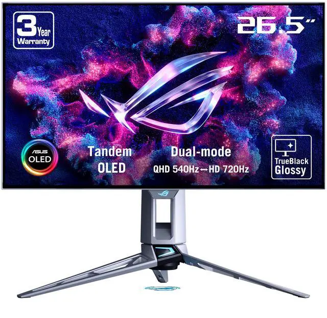 ASUS ROG Swift 27 inch  26 5" viewable  Dual Mode QHD 1440P 540Hz Full HD 720Hz AMD FreeSync Premium Pro & G SYNC compatible 0 02ms HDR500 OLED Gaming Computer Monitor Glossy True Black PG27AQWP W