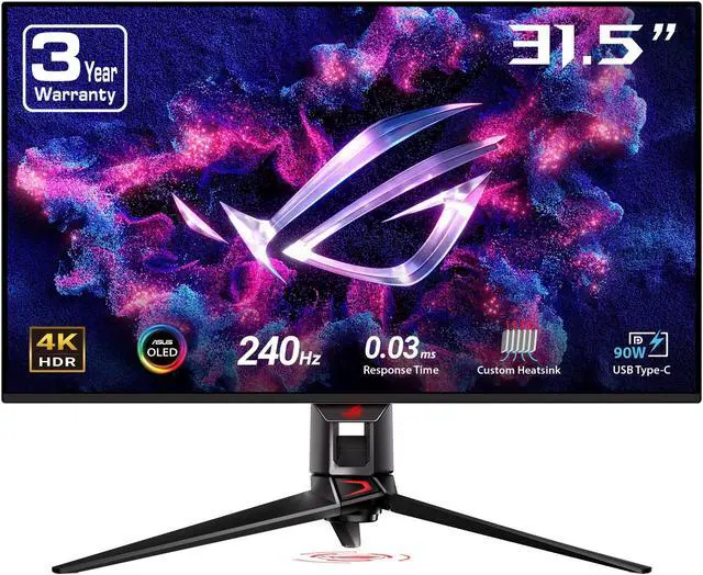 ASUS ROG Swift 32" 4K QD OLED Gaming Monitor  PG32UCDM    UHD  3840 x 2160   QD OLED  240Hz  0 03ms  G SYNC Compatible  Custom Heatsink  Graphene Film  99  DCI P3  True 10 bit  90W USB C
