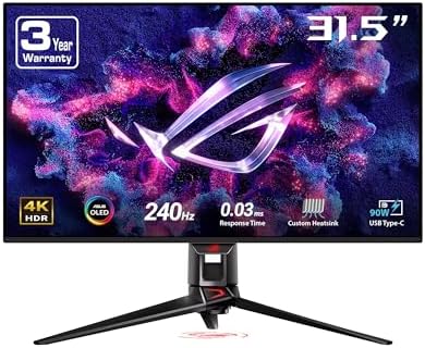 ASUS ROG Swift - Monitor OLED para juegos 4K de 32 pulgadas (PG32UCDM) - UHD (3840 x 2160), QD-OLED, 240Hz, 0.03ms, compatible con G-SYNC, disipador de calor personalizado, película de grafeno, 99% DCI-P3, True 10-bit, 90W USB-C