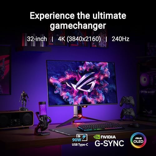 ASUS ROG Swift - Monitor OLED para juegos 4K de 32 pulgadas (PG32UCDM) - UHD (3840 x 2160), QD-OLED, 240Hz, 0.03ms, compatible con G-SYNC, disipador de calor personalizado, película de grafeno, 99% DCI-P3, True 10-bit, 90W USB-C