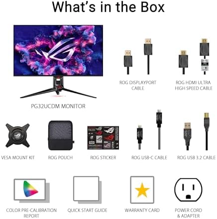 ASUS ROG Swift 32  4K OLED Gaming Monitor  PG32UCDM    UHD  3840 x 2160   QD OLED  240Hz  0 03ms  G SYNC Compatible  Custom Heatsink  Graphene Film  99  DCI P3  True 10 bit  90W USB C