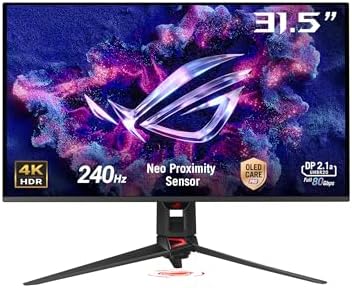 ASUS ROG Swift Monitor de juegos OLED 4K de 32" (PG32UCDMR) – 4K (3840 x 2160), QD-OLED, 240Hz, 0.03ms, compatible con G-SYNC, 99% DCI-P3, USB-C 90W, DisplayWidget, DisplayPort 2.1, garantía de 3 años