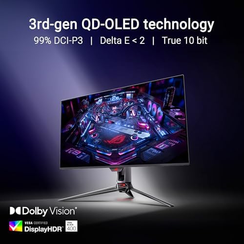 ASUS ROG Swift Monitor de juegos OLED 4K de 32" (PG32UCDMR) – 4K (3840 x 2160), QD-OLED, 240Hz, 0.03ms, compatible con G-SYNC, 99% DCI-P3, USB-C 90W, DisplayWidget, DisplayPort 2.1, garantía de 3 años